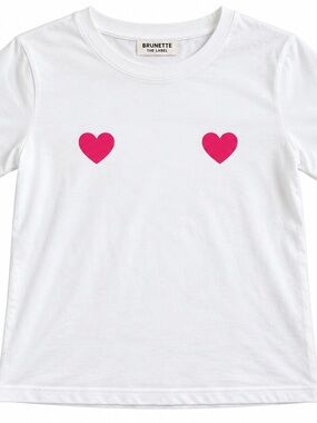 Brunette the label White Tee with Pink Hearts